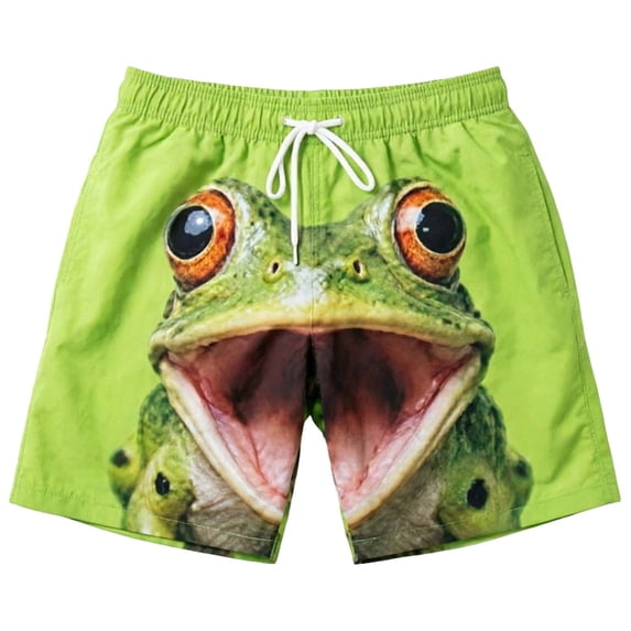 Fun 3D Animal Face Print Mens Casual Shorts Elastic Drawstring Loose Summer Beach Shorts