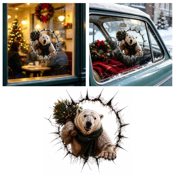 Fun 3D Window Break Sticker, Holiday Animal Wall Decal with Depth ...