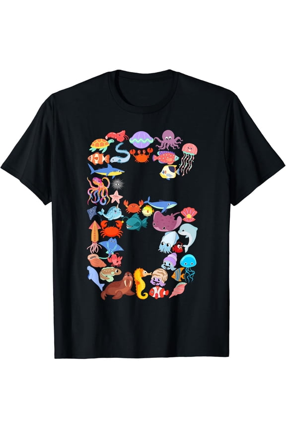 Fun 6Th Birthday Sea Ocean Animals Theme 6 Year Old Boy T-Shirt