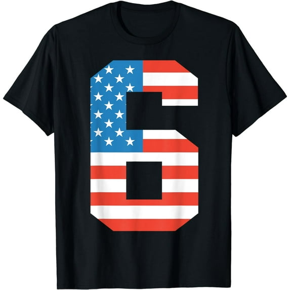 Fun 6th Birthday US American Flag 4th Of July Boy 6 Year Old T-Shirt