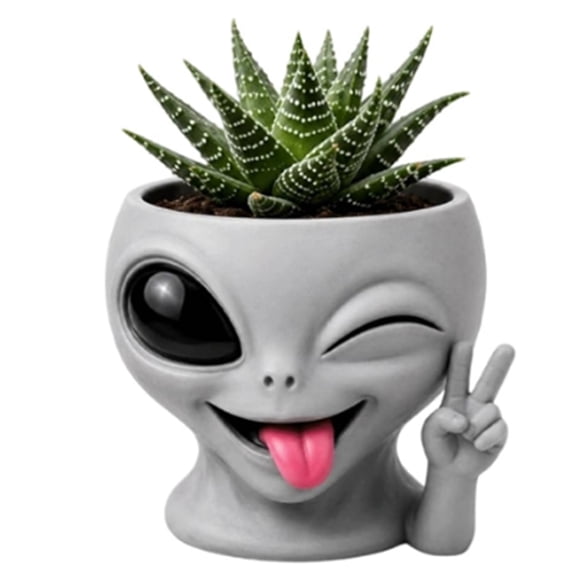 Fun Alien-Faced Planter Novelty Alien Head Resin Face Flower Pot Indoor Succulent Cactus Planter Ornament Perfect Mother's Day Holiday Gift for Gardening Lovers,D
