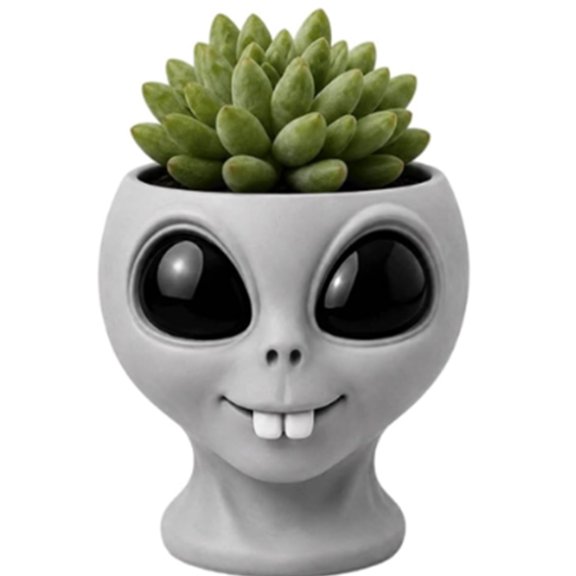 Fun Alien-Faced Planter Sci-Fi Themed Alien Face Resin Head Plant Pot Indoor Outdoor Small Succulent Cactus Holder Weird Fun Patio Yard Decor Novelty Ornament,A