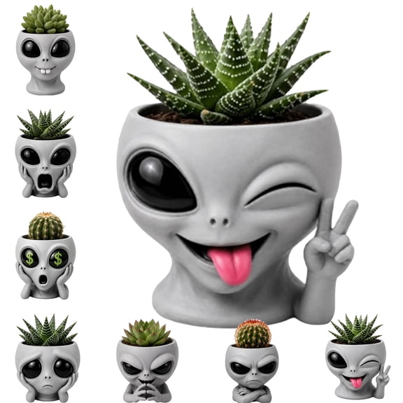 Fun Alien-Faced Planter Solid Weatherproof Resin Alien Face Head Planter Low Maintenance Small Plant Pot for Lazy Gardeners Whimsical Bedroom Bookshelf Decor Novelty Gift,D