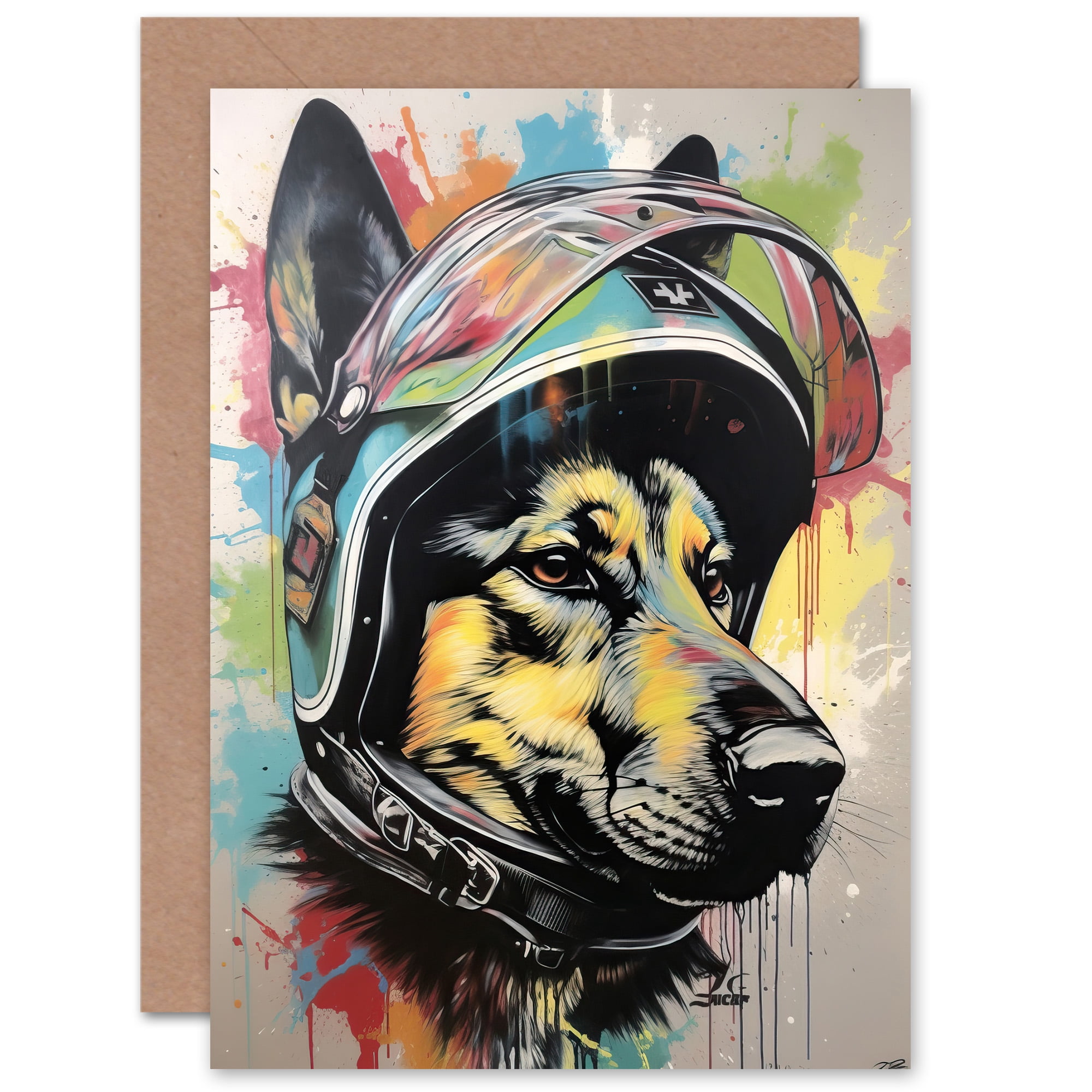 Artery8 Grußkarte 'Fun Alsatian Dog Crash Helmet' – 17,5x12,5 Cm, Blanko, Mit Umschlag