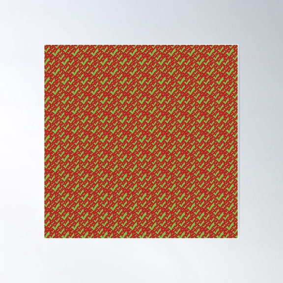 Fun And Funky Green Ticks On Red Background Seamless Repeat Pattern Poster Wall Art, Modern Wall Decor For Living Room Bedroom, 24x24 UNFRAMED