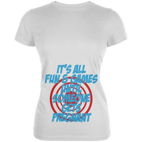 Fun And Games Get Pregnant Juniors Soft T Shirt White LG