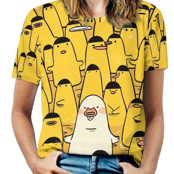 Fun And Playful Duck Women's Short Sleeve T-Shirt Crew Neck Casual Summer Trendy Loose Fit Tops