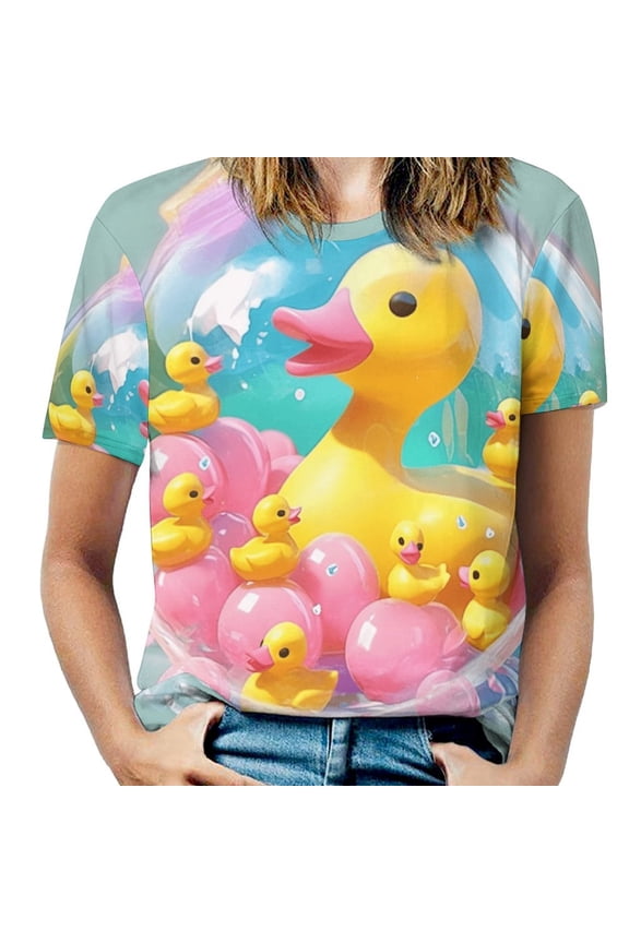 Fun And Playful Duck Women's Short Sleeve Tops Casual Blouses T Shirt