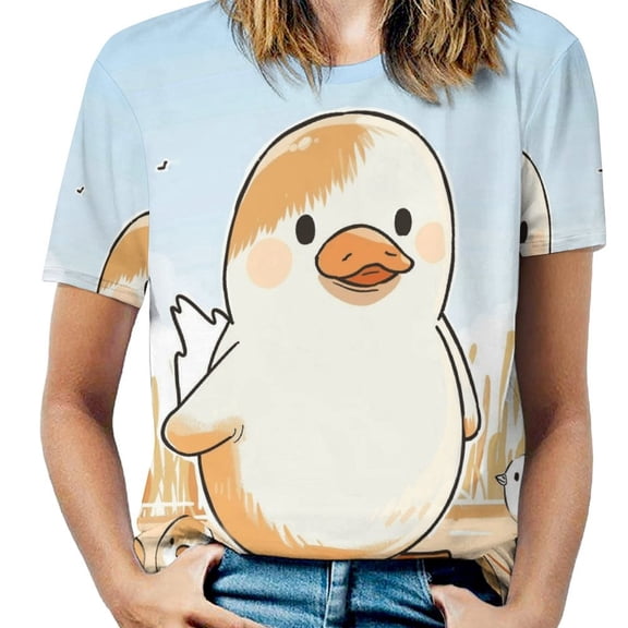 Fun And Playful Duck Women's T-Shirt Short Sleeve T Shirts Tops Tee Ladies Loose T