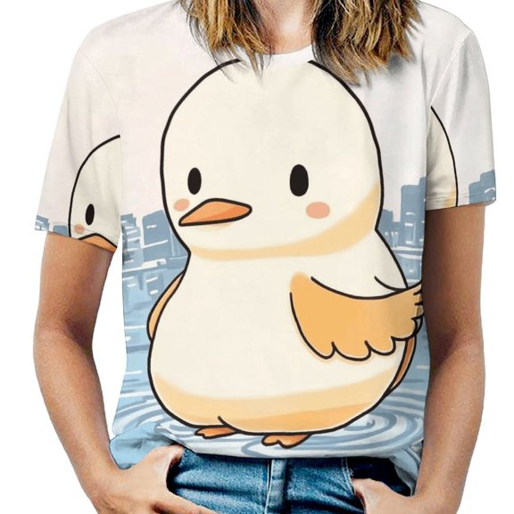Fun And Playful Duck Women's T-Shirt Short Sleeve T Shirts Tops Tee Ladies Loose T