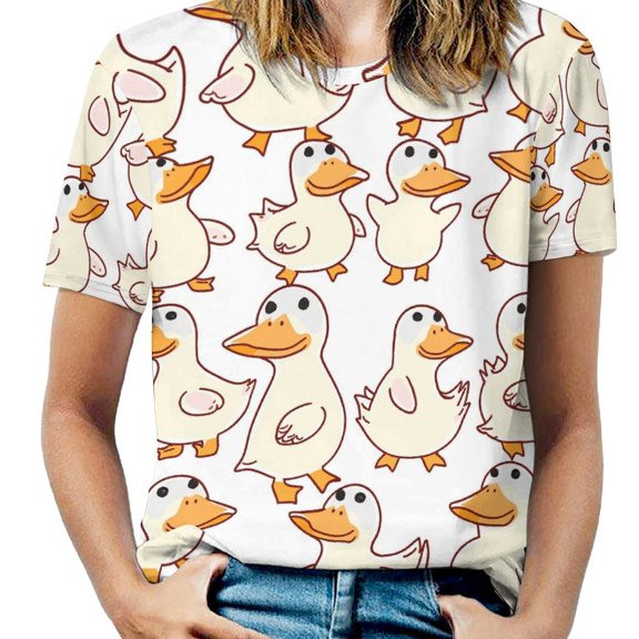 Fun And Playful Duck Women's T-Shirt Short Sleeve T Shirts Tops Tee Ladies Loose T