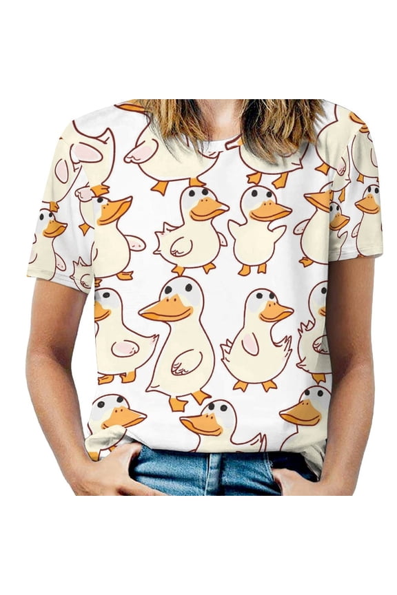 Fun And Playful Duck Women's T-Shirt Short Sleeve T Shirts Tops Tee Ladies Loose T