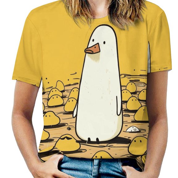 Fun And Playful Duck Women's T-Shirt Short Sleeve T Shirts Tops Tee Ladies Loose T