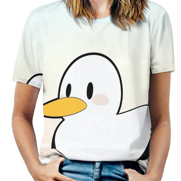 Fun And Playful Duck Womens Tops Women's Fashion Casual Short Sleeve Flower Print Round Neck Pullover Top Blouse