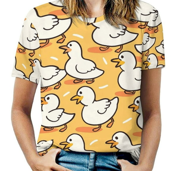 Fun And Playful Duck Womens Tops Women's Fashion Casual Short Sleeve Flower Print Round Neck Pullover Top Blouse