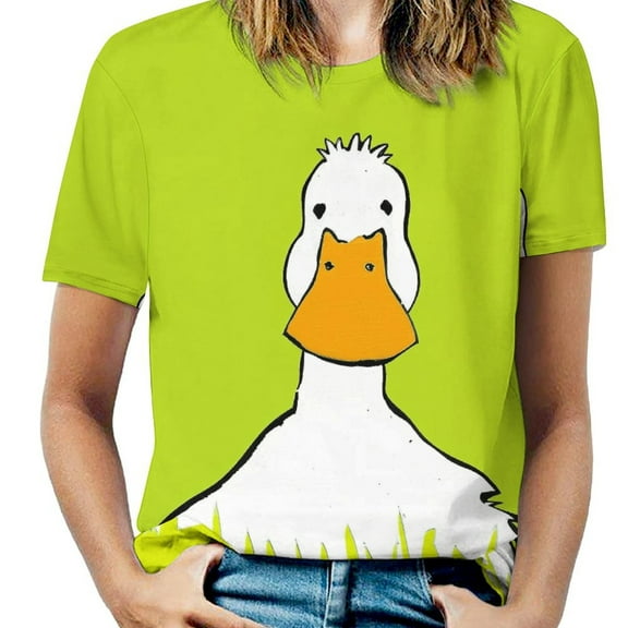 Fun And Playful Duck Womens Tops Women's Fashion Casual Short Sleeve Flower Print Round Neck Pullover Top Blouse