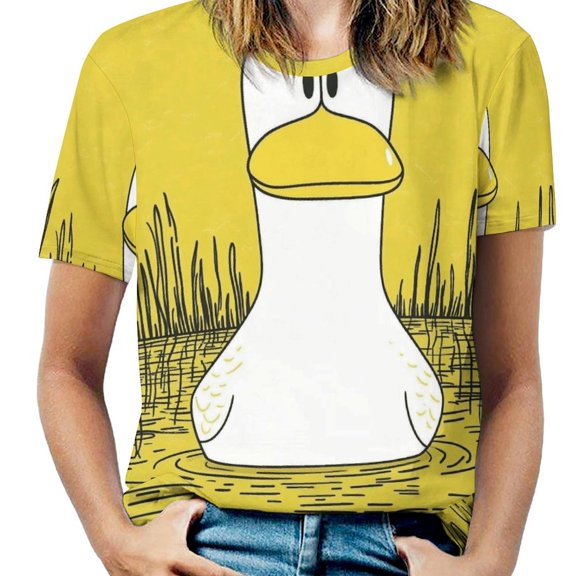 Fun And Playful Duck Womens Tops Women's Fashion Casual Short Sleeve Flower Print Round Neck Pullover Top Blouse