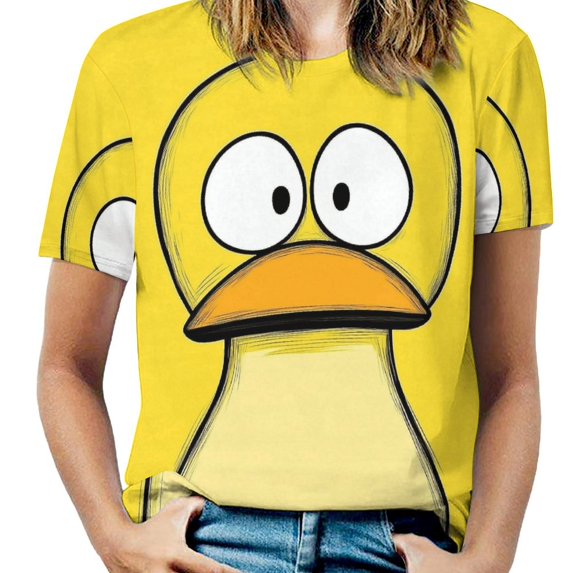 Fun And Playful Duck Womens Tops Women's Fashion Casual Short Sleeve Flower Print Round Neck Pullover Top Blouse