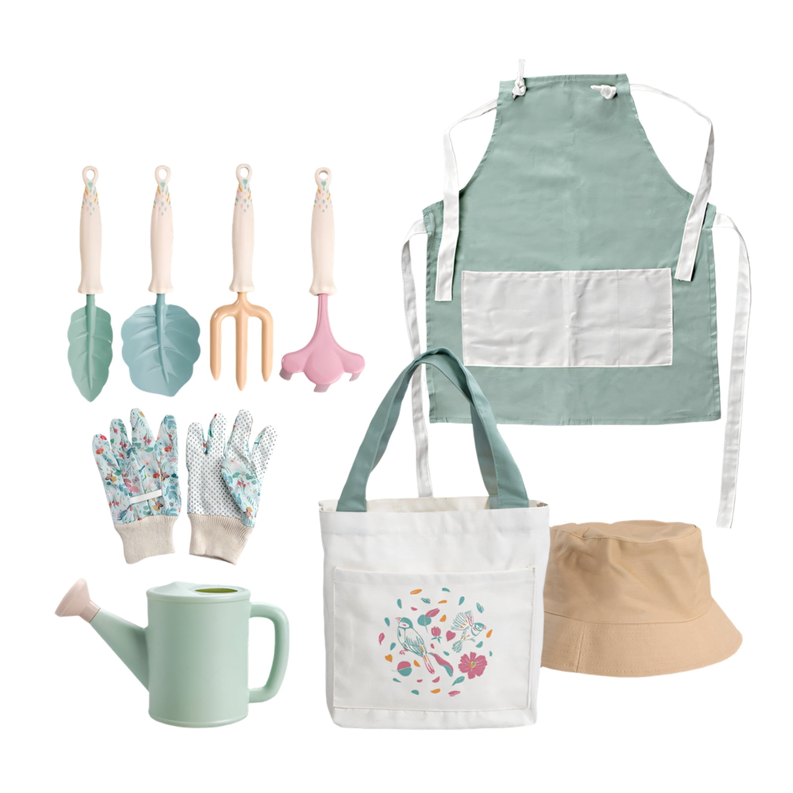 Fun And Secure Kids Gardening Equipment 9 Items Including Apron Hat And Gloves For Junior Explorers