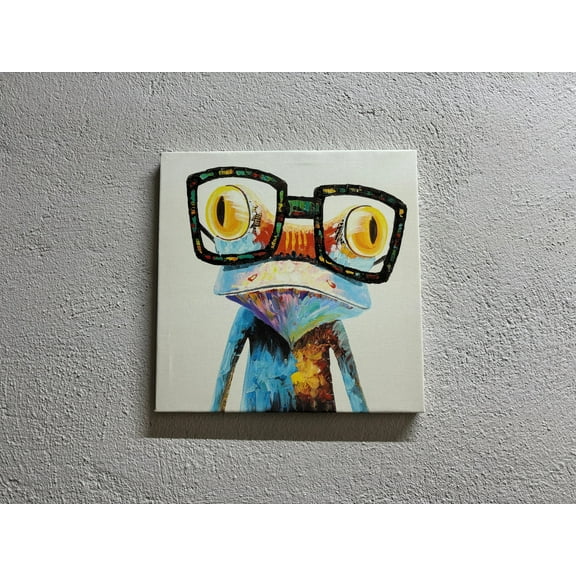 Fun Animals Poster, Animal Canvas, Rainbow Frog With Glasses Wall Art, Rainbow Frog With Glasses, Modern Art, Colorful Frog Printed Canvas, Canvas Wall Decor - Rolled Canvas