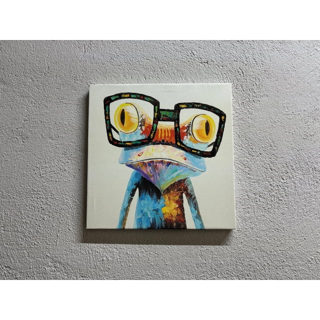 Fun Animals Poster, Animal Canvas, Rainbow Frog With Glasses Wall Art ...