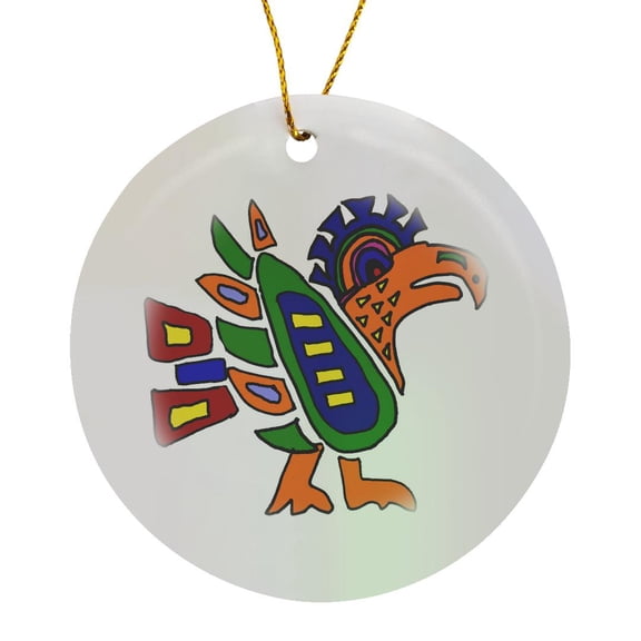 3drose, Fun Aztec Style Eagle Art Design, Circle Porcelain Ornament