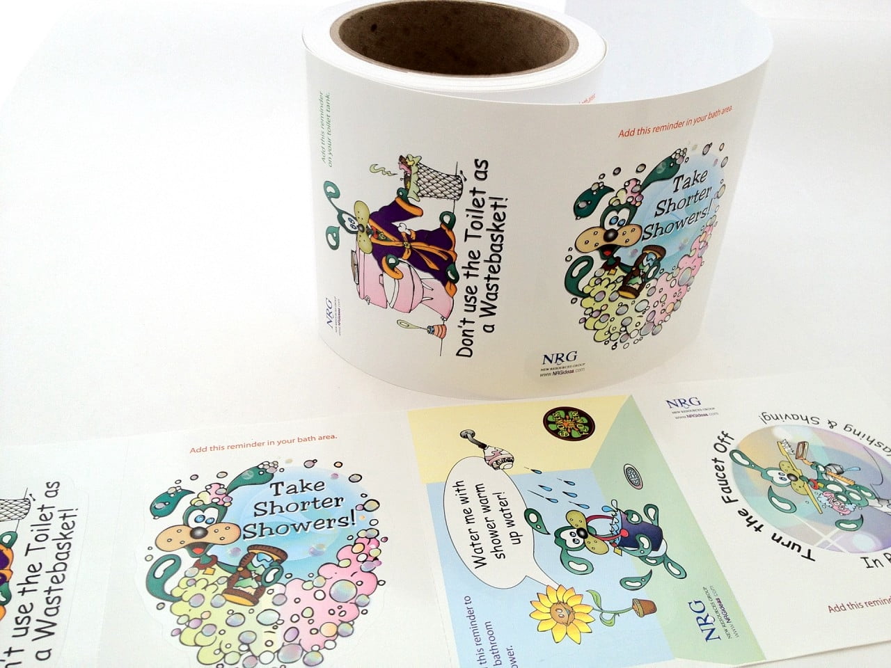 Fun Bathroom Vinyl Cling - WATER & ENERGY Characters Roll of 100
