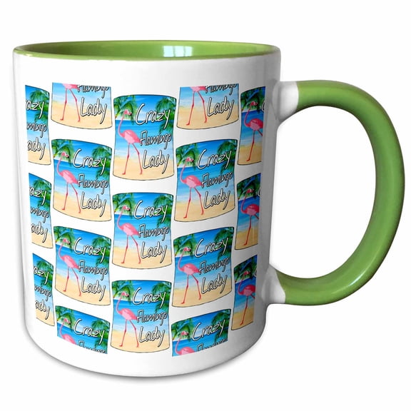 3drose, Fun Beach Pattern for Crazy Flamingo Ladies Who Love Those Birds., 11oz Two-tone Green Mug