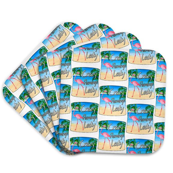 3drose, Fun Beach Pattern for Crazy Flamingo Ladies Who Love Those Birds., Set of 4 Coasters - Soft
