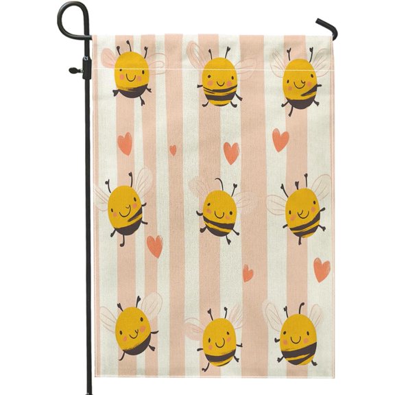 Fun Bee Garden Flag 12x18 Inch for Outside, Cute Cartoon Insect Vertical Linen Flag for Front Yard, Backyard Lawn and House Outdoor Decor
