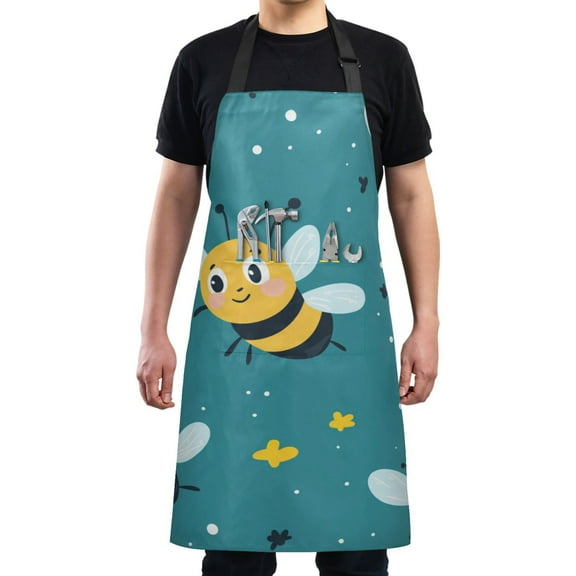 Fun Bees on Green Chef Kitchen Apron with Pockets for Women Waterproof Aprons for Cooking Baking