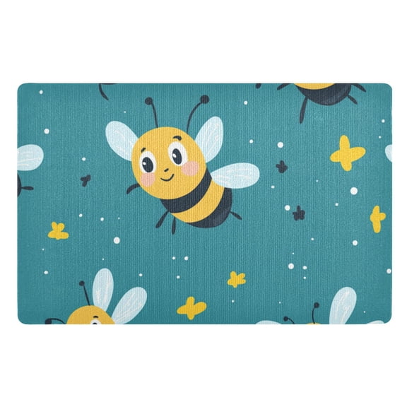 Fun Bees on Green Floor Door Mat Outdoor Indoor for Home Entrance Welcome Mats 32"x20"