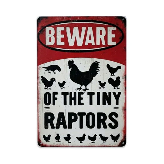 Fun Beware Of The Little Raptor Tin Sign Vintage Metal Sign Office Living Room Bar Coffee Wall Art Decor 8x12inch