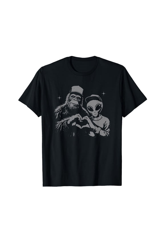 Fun Bigfoot Alien Heart Hands T-Shirt for Unique Style and Conversation Starter