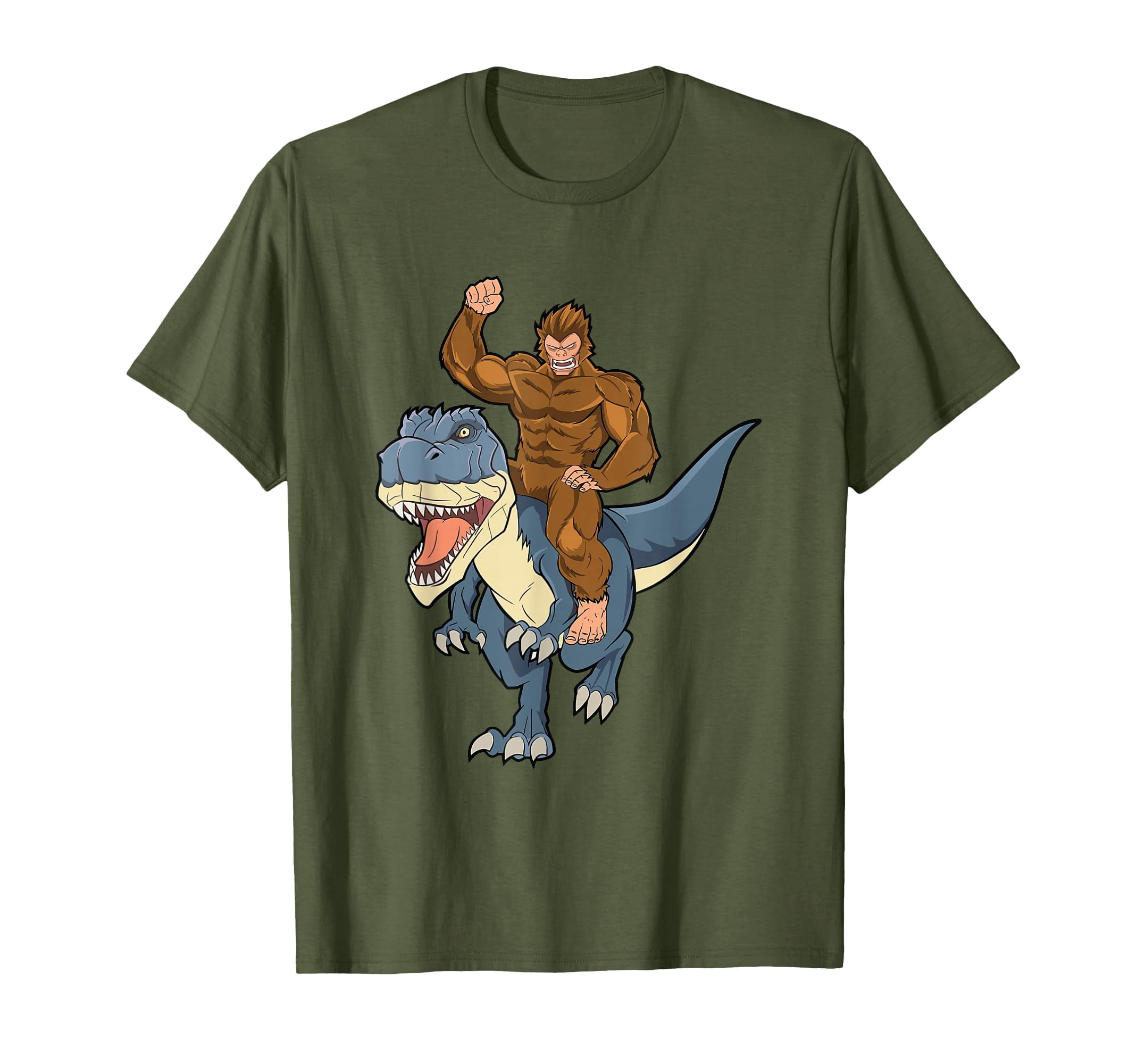 Sasquatch Riding Zebra Fun Bigfoot Sasquatch Riding T-Rex Cartoon T-Shirt for Adventurous ...