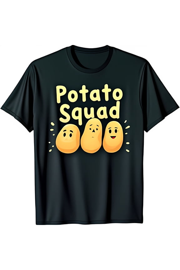 Fun Black T-Shirt with Bold Squad Graphic & Friendly Faces