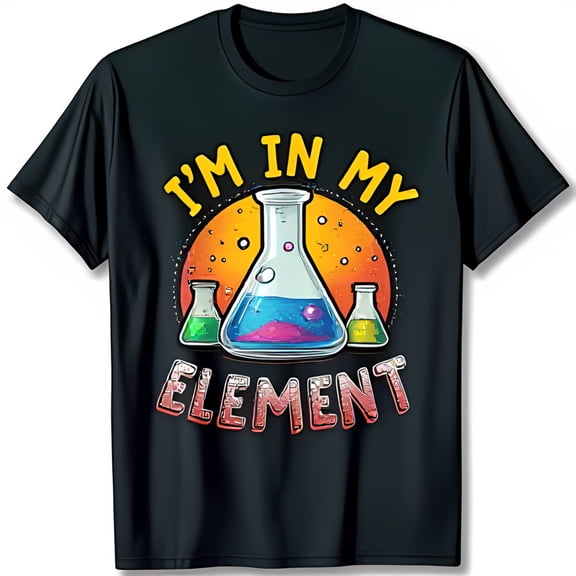 Fun Black T-Shirt with Colorful Beaker Design 'I'm in My ' Chemistry Graphic