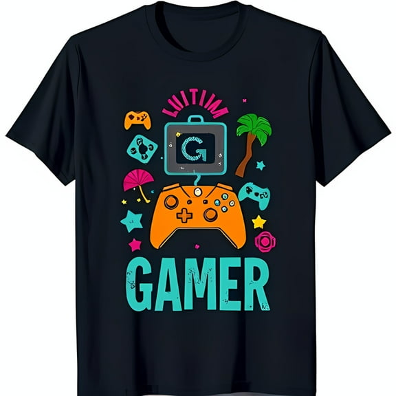Fun Black T-Shirt with Colorful Gaming Controller Graphic & 'Gamer' Design