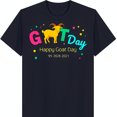 thumbnail image 1 of Fun Black T-Shirt with Colorful Goat Graphic Celebrate Goat Day, 1 of 5