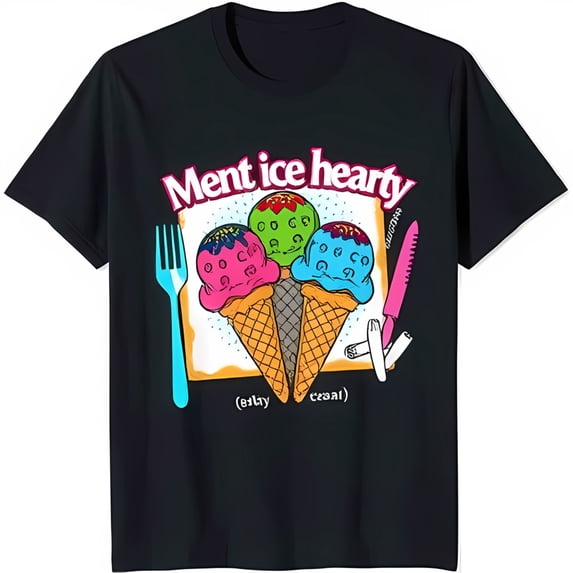 Fun Black T-Shirt with Colorful Ice Cream Graphic & Playful Text