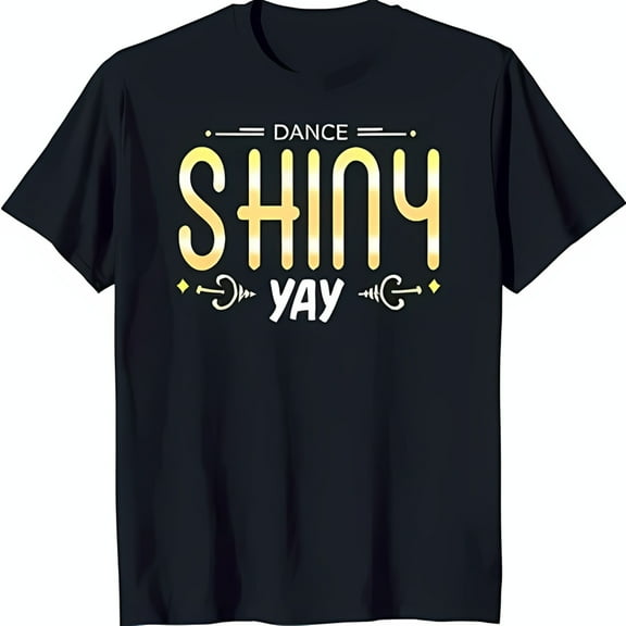 Fun Black T-Shirt with 'Dance Shiny Yay' Graphic Bright Yellow & White Outline for Young Dancers