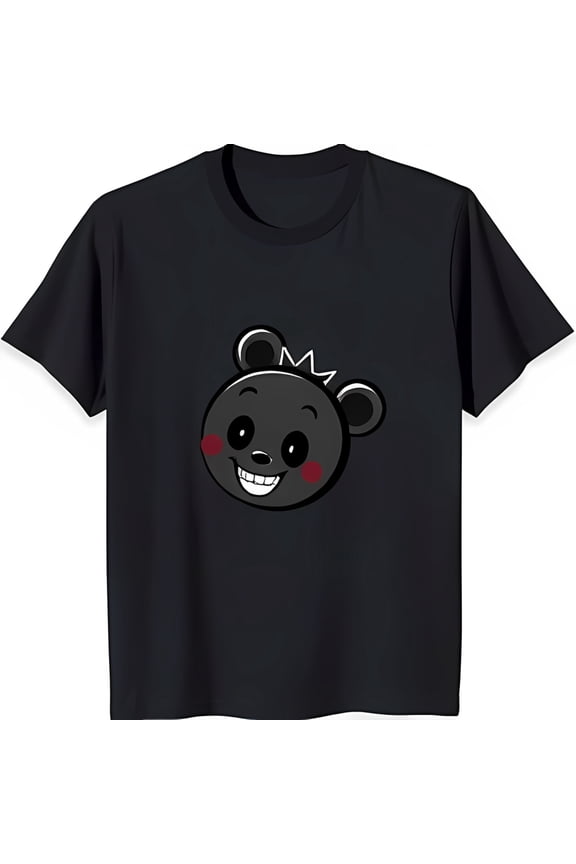 Fun Black T-Shirt with Head Graphic Crown & Blush Cheeks