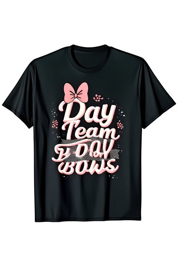 Fun Black T-Shirt with Pink Bow Day Team B Day Bows Graphic