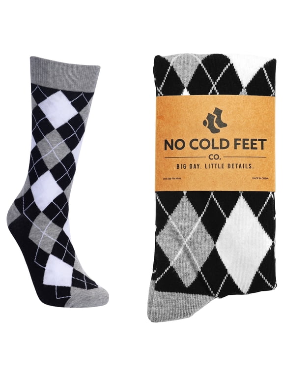 Fun Colorful Novelty Dress Socks for Men, Black and White Argyle, Men's Size 8-13, Crew Socks