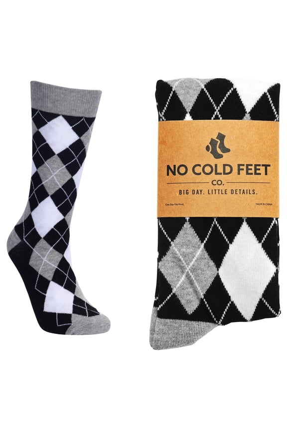 Fun Colorful Novelty Dress Socks for Men, Black and White Argyle, Men's Size 8-13, Crew Socks