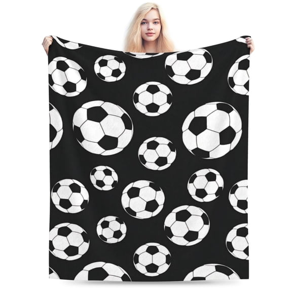 Fun Black and White Soccer Sports Ball Throw Blanket 50x40