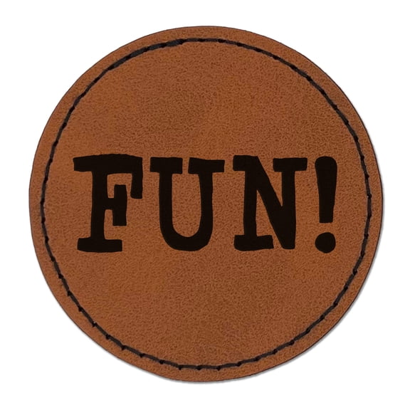 Fun Bold Text 2.5" Faux Leather Round Engraved Iron-On Patch - Brown