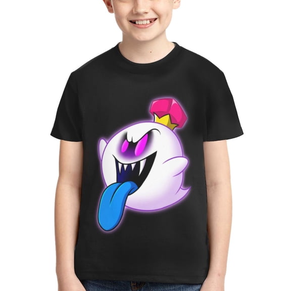 Fun Boo Luigi's Mansion Teen T Shirts Unisex Crewneck Short Sleeve T-Shirt Tees Top For Boys Girls Youth Kids Large