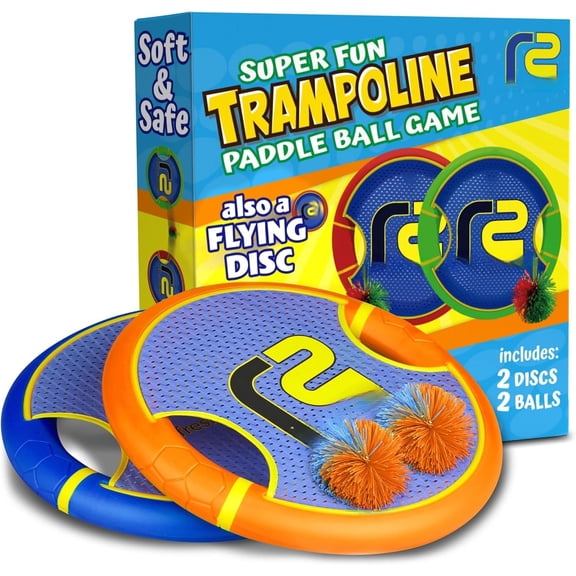 Fun Bouncy Paddle & Stringy Ball Toss & Catch - Easy to Use for Ages - Soft Design for Safe Play Indoors or Outdoors - Also Works as Flying Disc - Idea for Boys & Girls