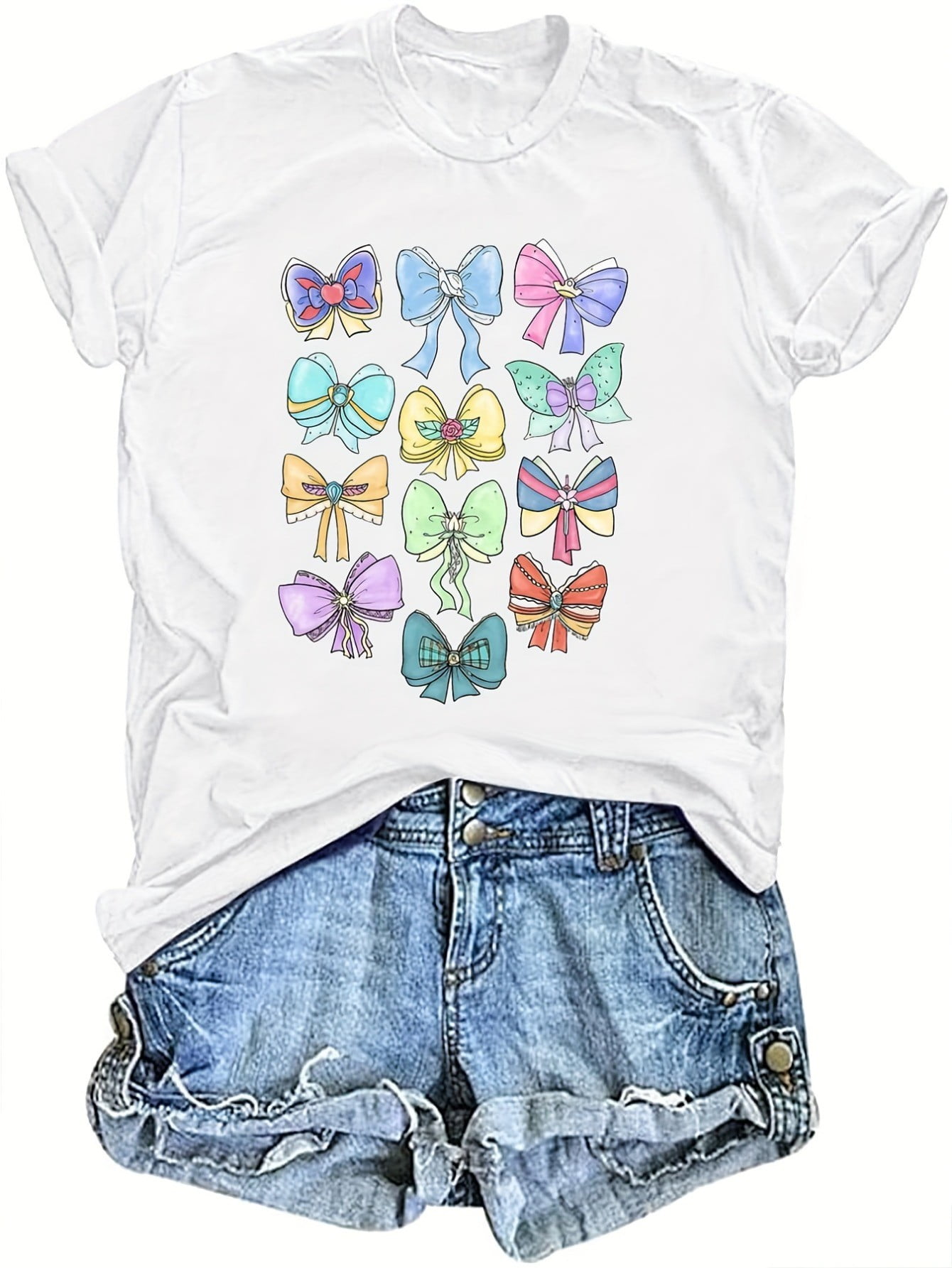 Bow Round Neck Short Sleeve T-Shirt main image 0